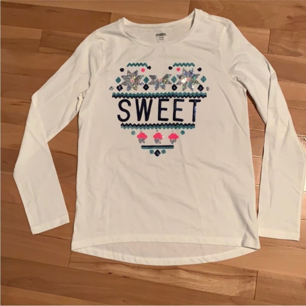 🎄2/$45🎄 NWOT Gymboree Girls Long Sleeve White “Sweet” Tee - size XL (14)